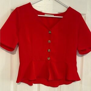 Active USA Red ruffle cropped Button-Up Blouse